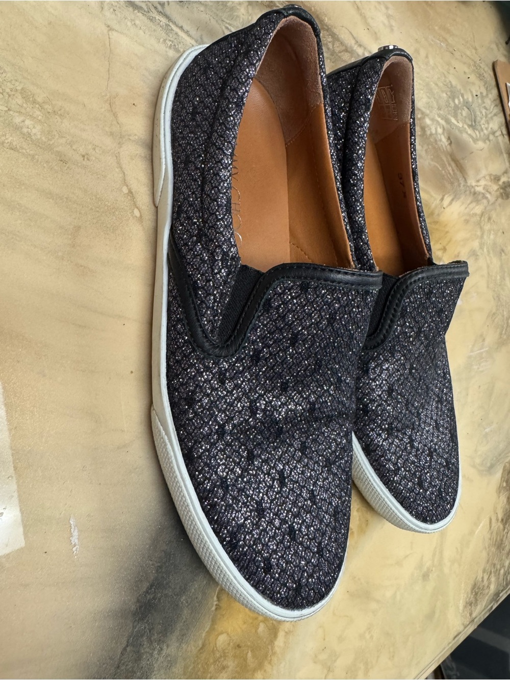 Jimmy Choo Black Glitter Slip-On Sneakers